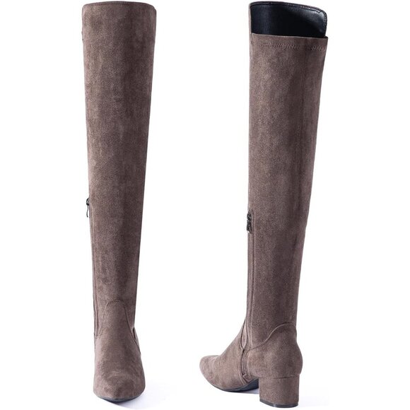 Women Chocolate 2Inch Faux Suede Over The Knee Thigh High Low Block Heel Boot - Picture 4 of 6